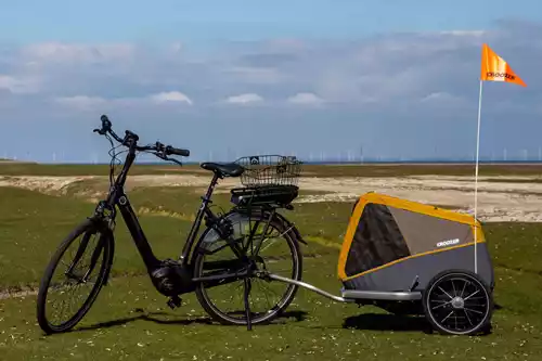 Hundeanhänger Größe L am Fahrrad auf Pellworm